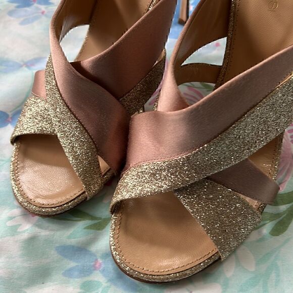 Sergio Rossi Scarpe Donna Rose Ribbon and Gold Glitter Heels - Picture 5 of 17